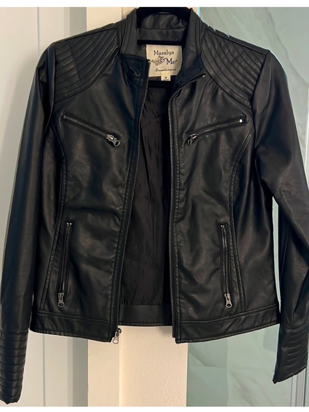 Maralyn and Me Black Faux Leather Moto Jacket size M